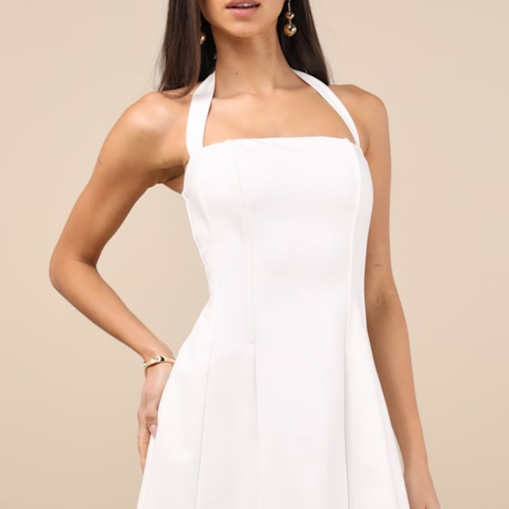 Lulus Sariah White Ponte Knit Halter Mini Dress - Size M
